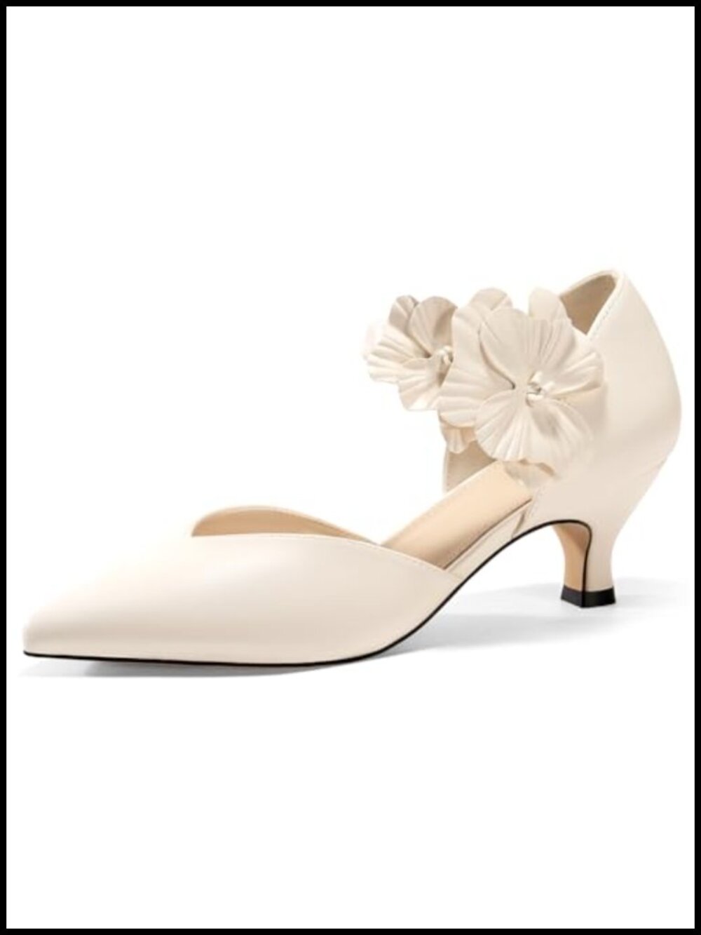 Women's Low Kitten Heels Pointed Toe Floral Ankle Strap Slip On Dress Pumps